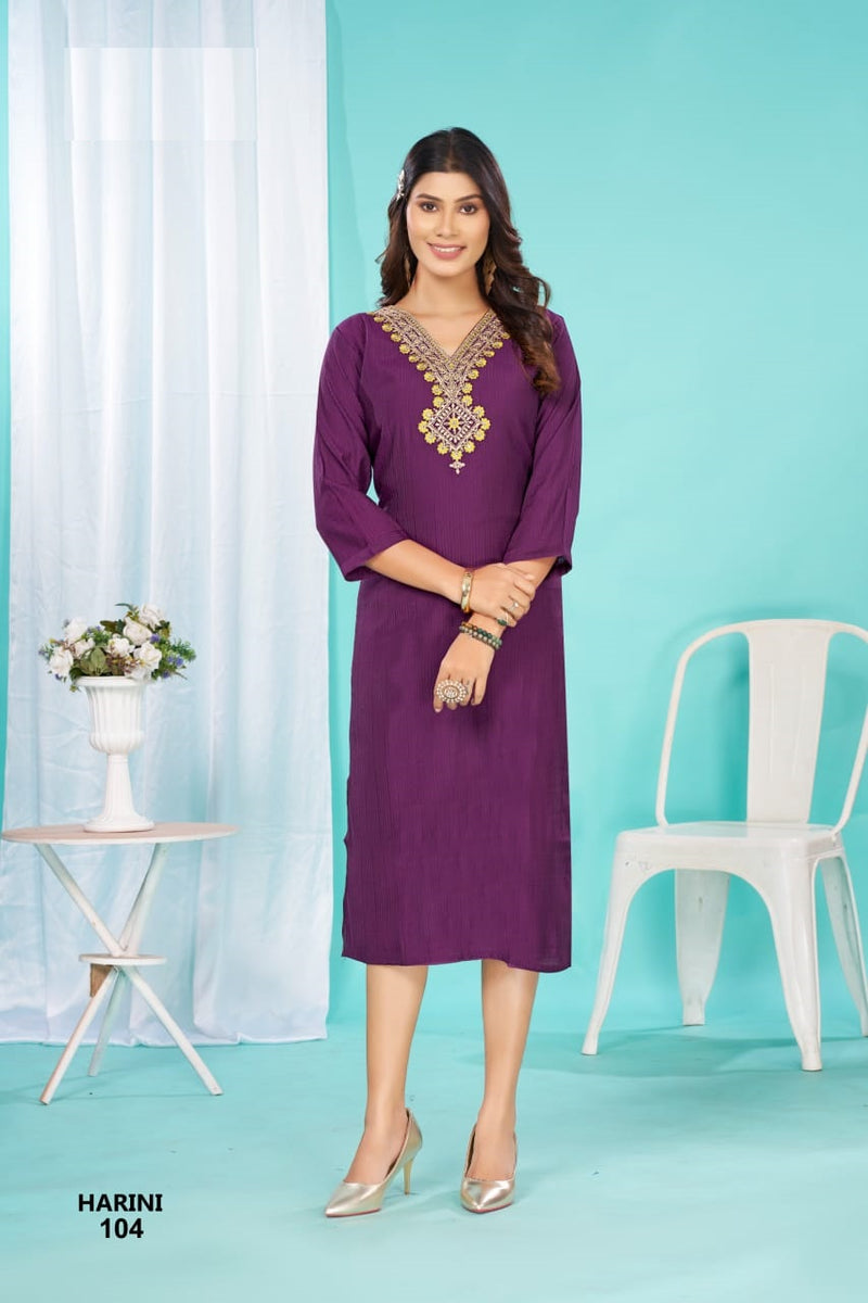 HARINI – Flared Long Straight Kurti with Embroidery Yoke | Barlin Fabric | Ethnic & Festive – M.R. Saree Emporium