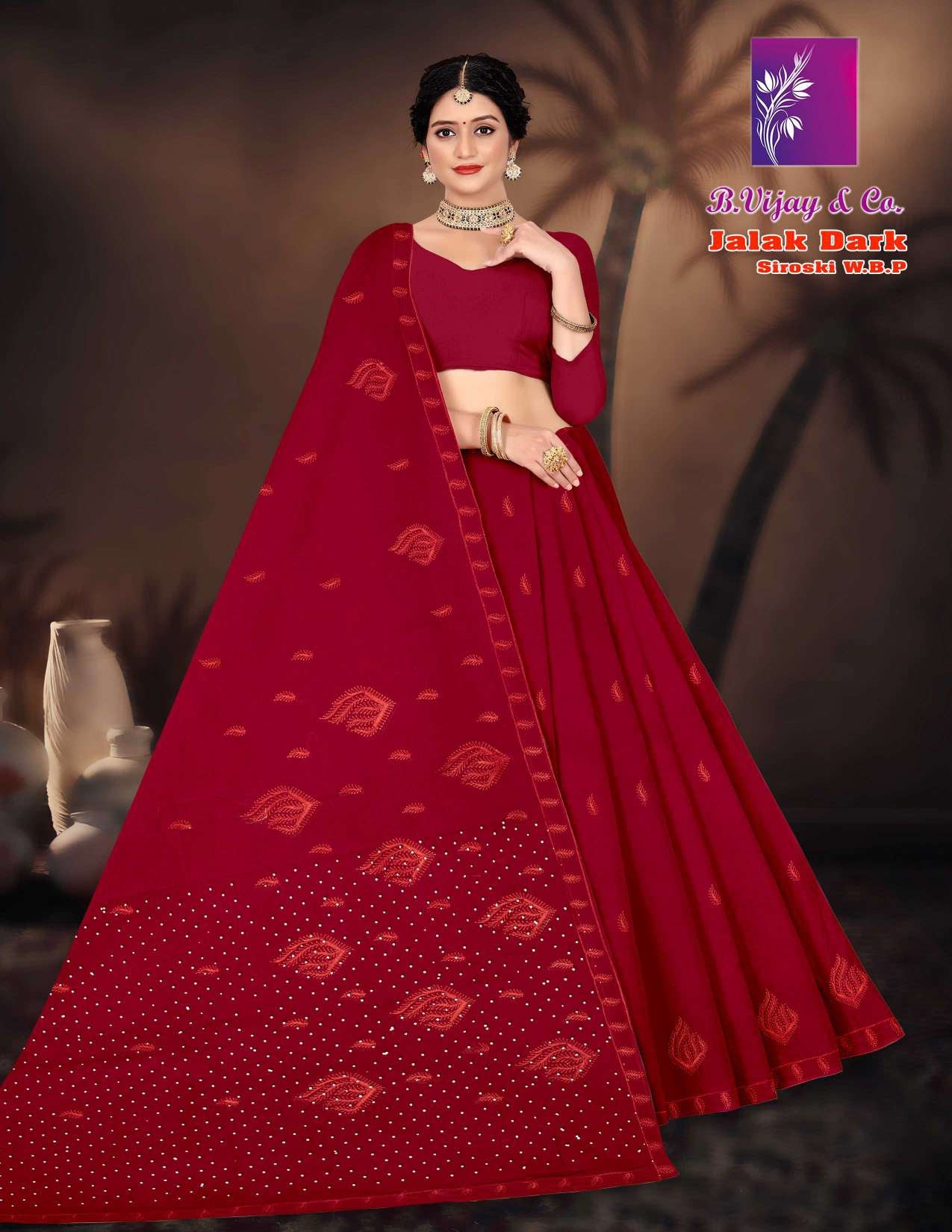 B. Vijay Jalak Dark Soraski Work Cotton Saree Set of 8 M.R. Saree Emporium