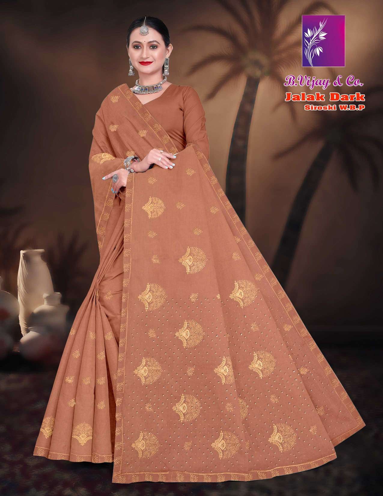 B. Vijay Jalak Dark Soraski Work Cotton Saree Set of 8 M.R. Saree Emporium