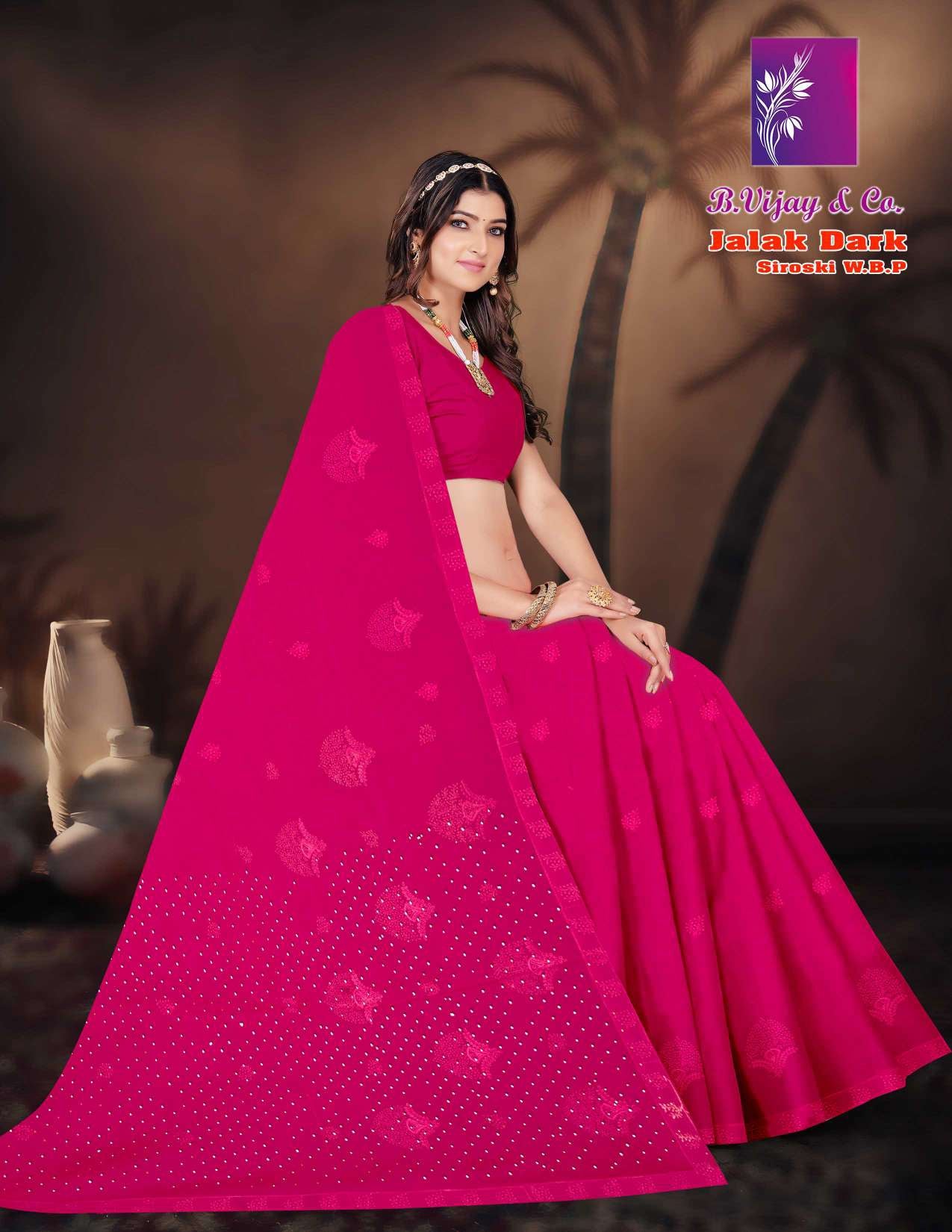 B. Vijay Jalak Dark Soraski Work Cotton Saree Set of 8 M.R. Saree Emporium