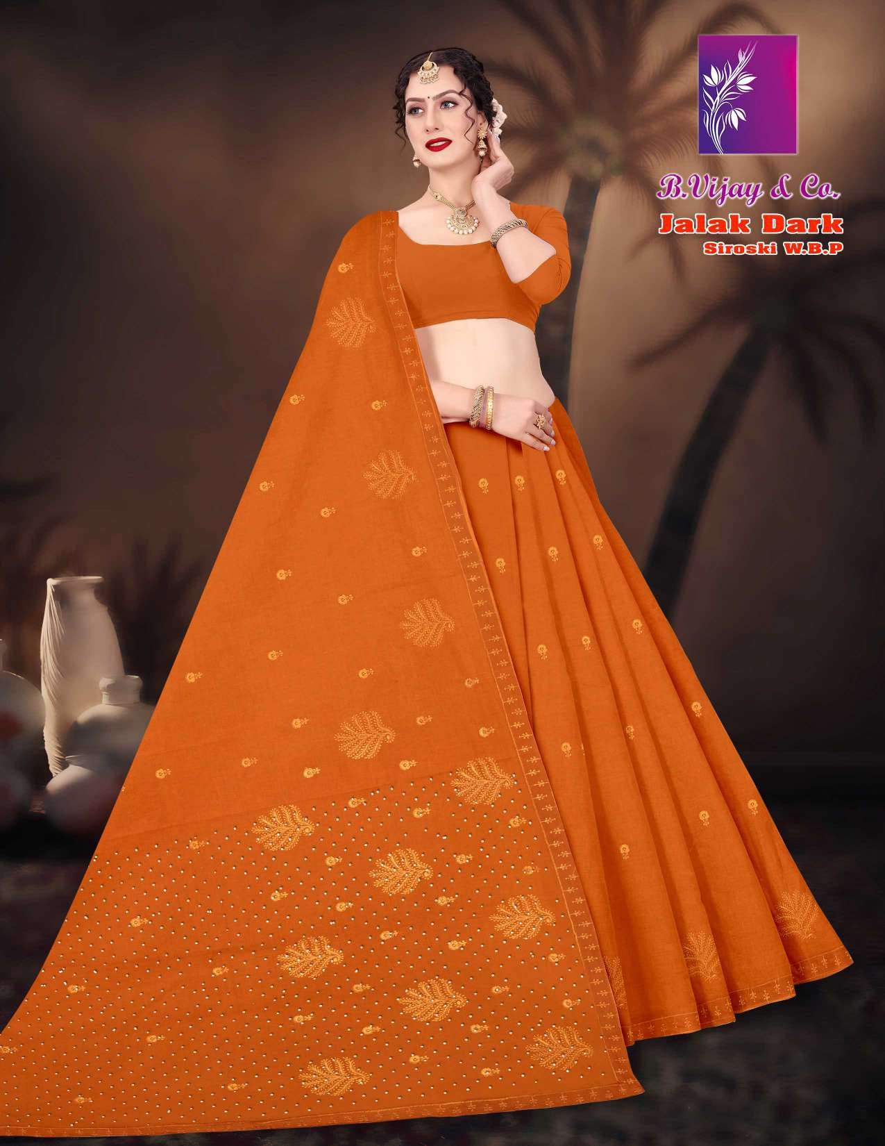 B. Vijay Jalak Dark Soraski Work Cotton Saree Set of 8 M.R. Saree Emporium