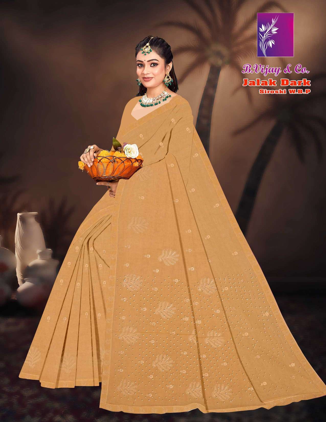 B. Vijay Jalak Dark Soraski Work Cotton Saree Set of 8 M.R. Saree Emporium