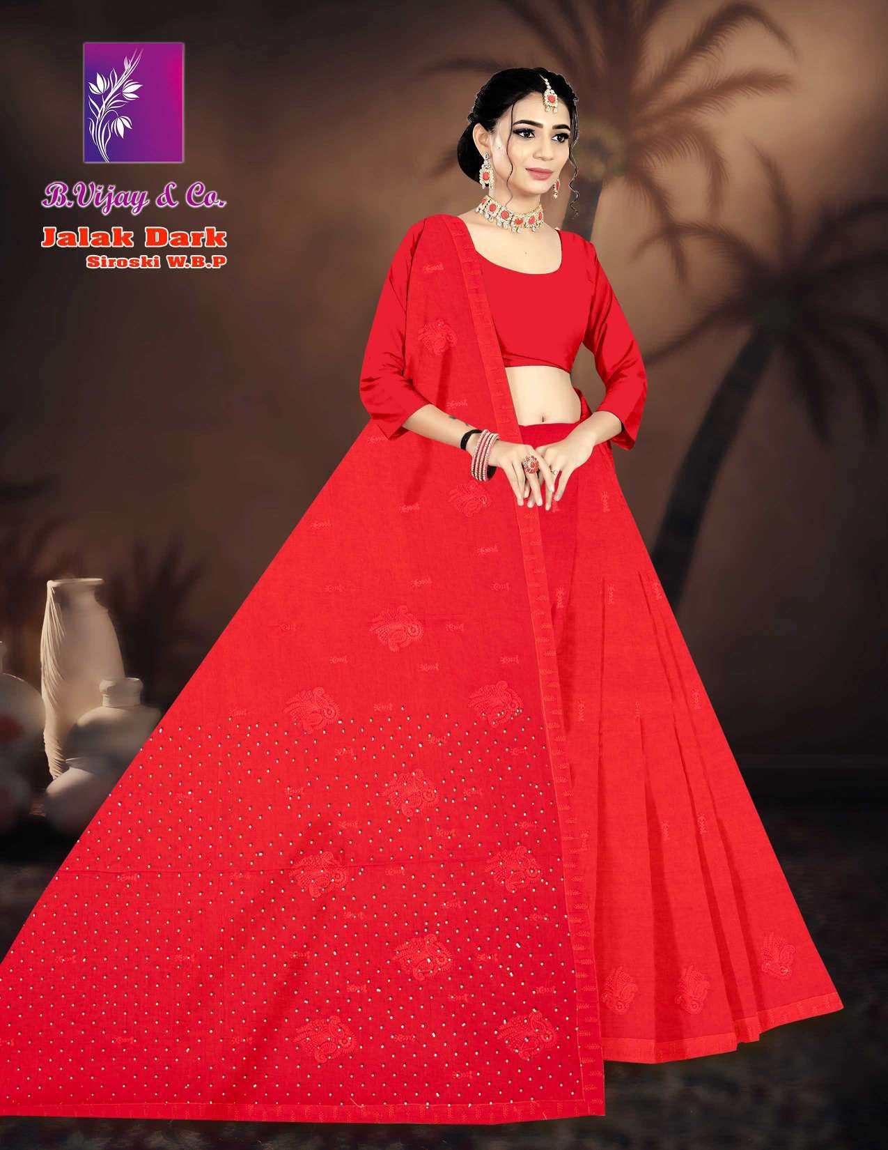 B. Vijay Jalak Dark Soraski Work Cotton Saree Set of 8 M.R. Saree Emporium