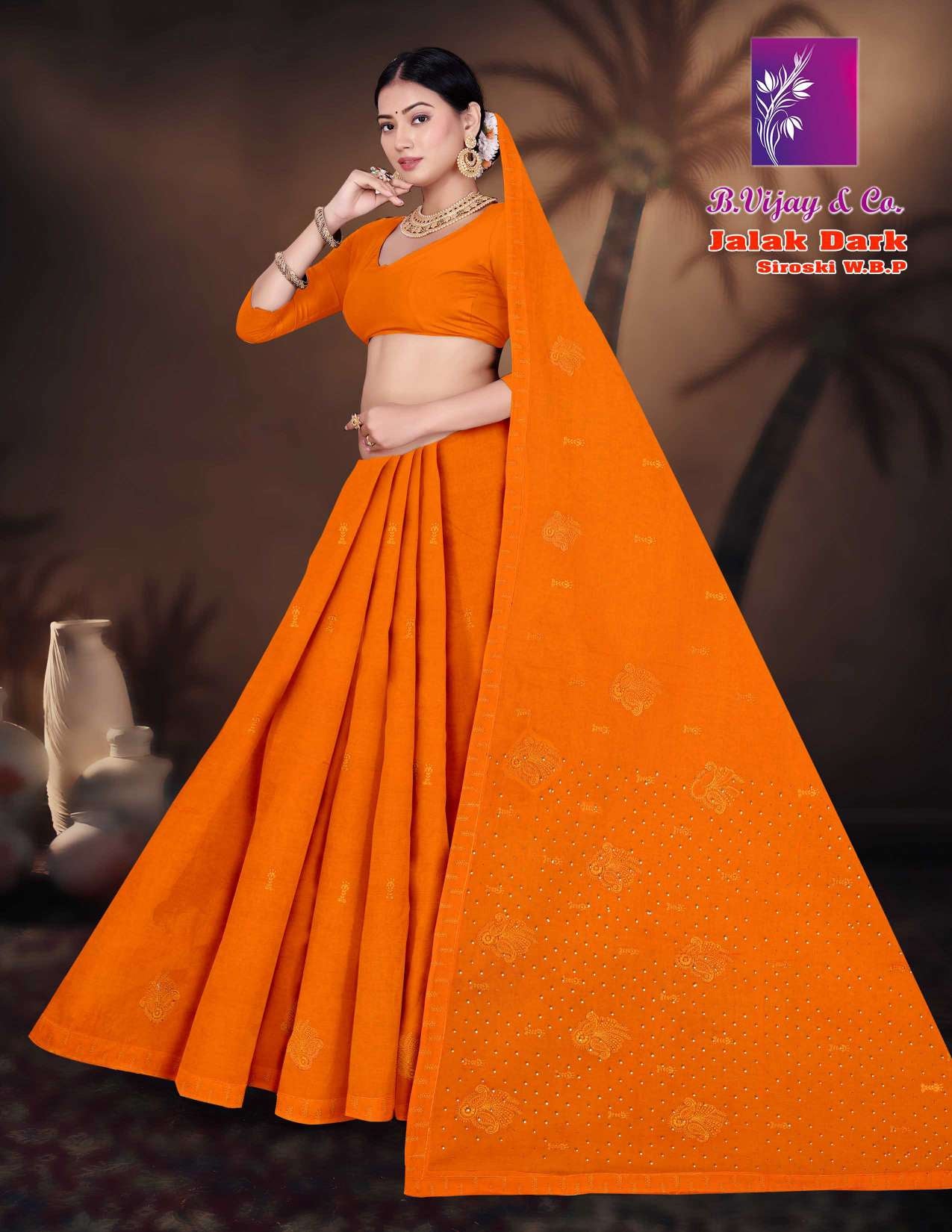 B. Vijay Jalak Dark Soraski Work Cotton Saree Set of 8 M.R. Saree Emporium