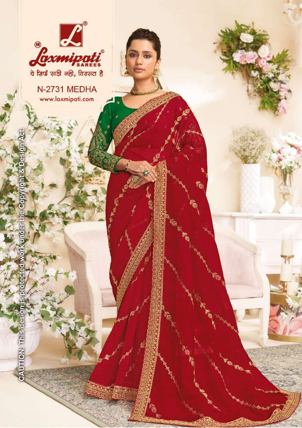 Laxmipati Raangsaaz N-2731 Red Crush Chiffon Saree | M.R. Saree Emporium