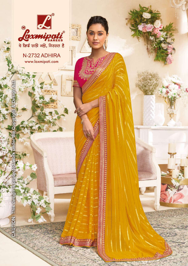 Laxmipati Raangsaaz N-2732 Yellow Organza Saree | M.R. Saree Emporium