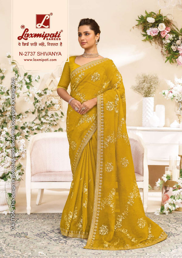 Laxmipati Raangsaaz N-2737 – Yellow Crush Chiffon| M.R. Saree Emporium