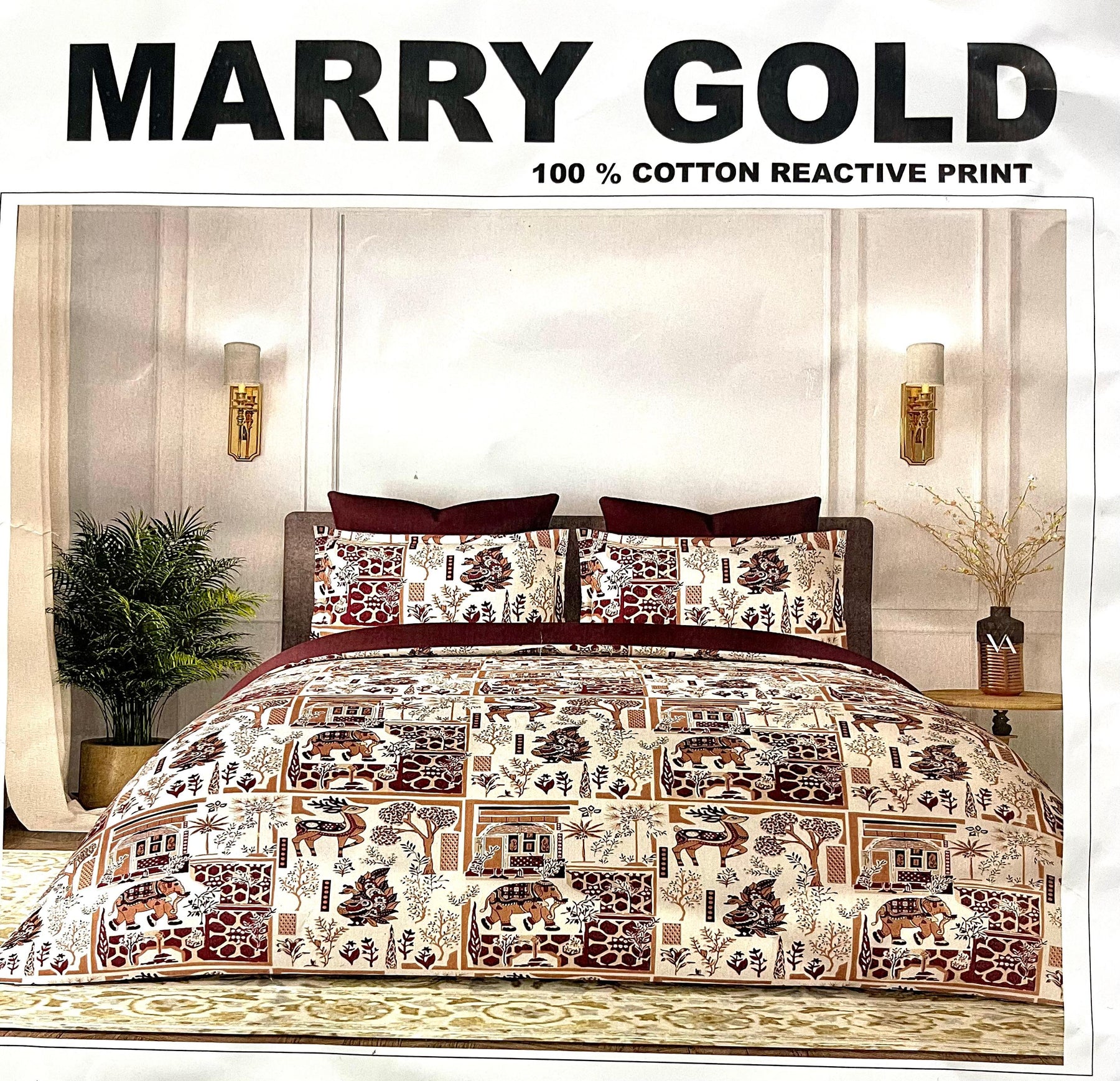Marry Gold Cotton Double Bed Bedsheet with 2 Pillow Covers M.R. Saree Emporium