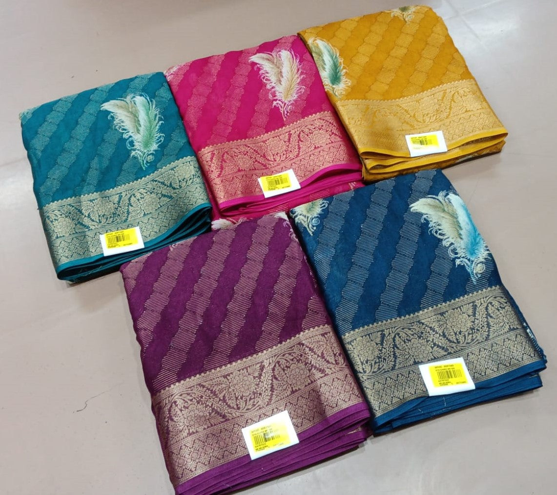 Moss Chiffon Fancy Print Saree 5 Pcs Set - M.R. Saree Emporium
