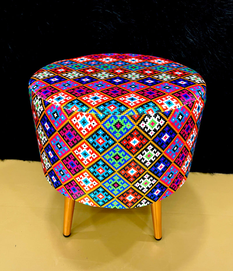 Multicolor Printed Round Mudha with Wooden Legs M.R. Saree Emporium