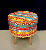 Multicolor Printed Round Mudha with Wooden Legs M.R. Saree Emporium