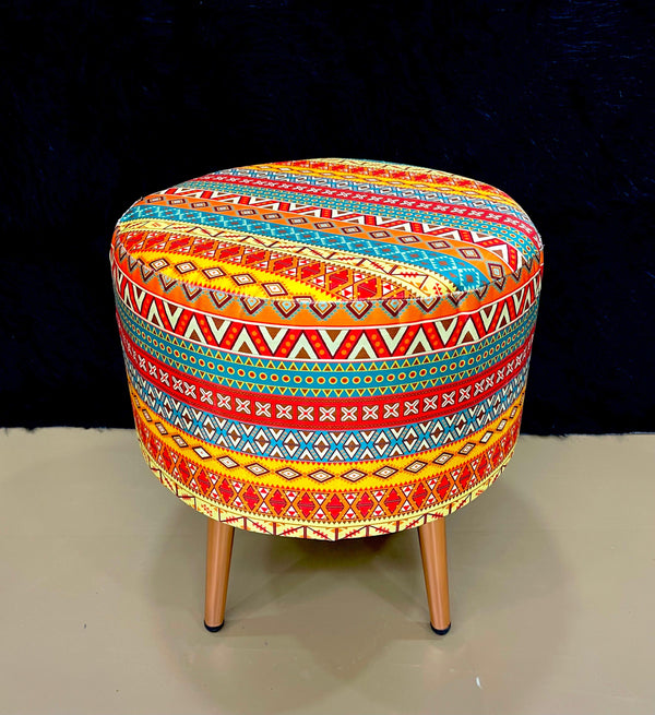 Multicolor Printed Round Mudha with Wooden Legs M.R. Saree Emporium