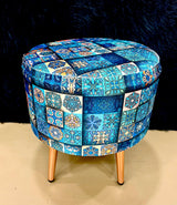 Multicolor Printed Round Mudha with Wooden Legs M.R. Saree Emporium