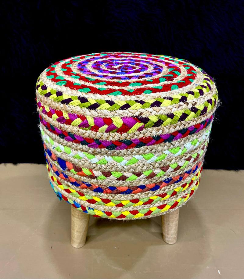 Multicolor Printed Round Mudha with Wooden Legs M.R. Saree Emporium