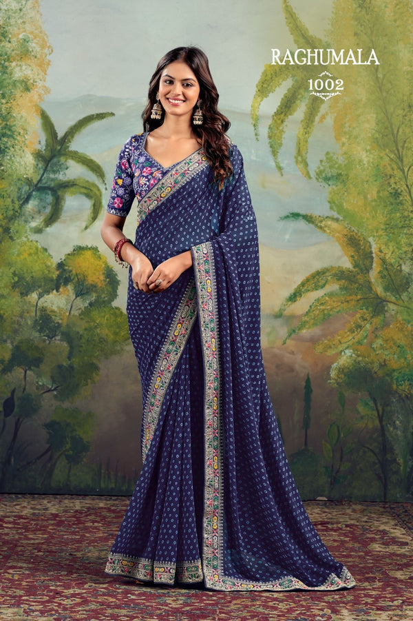 Raghumala 10 PCS Set – Heavy Georgette with Fancy Lace & Embroidered Blouse -M.R.Saree Emporium
