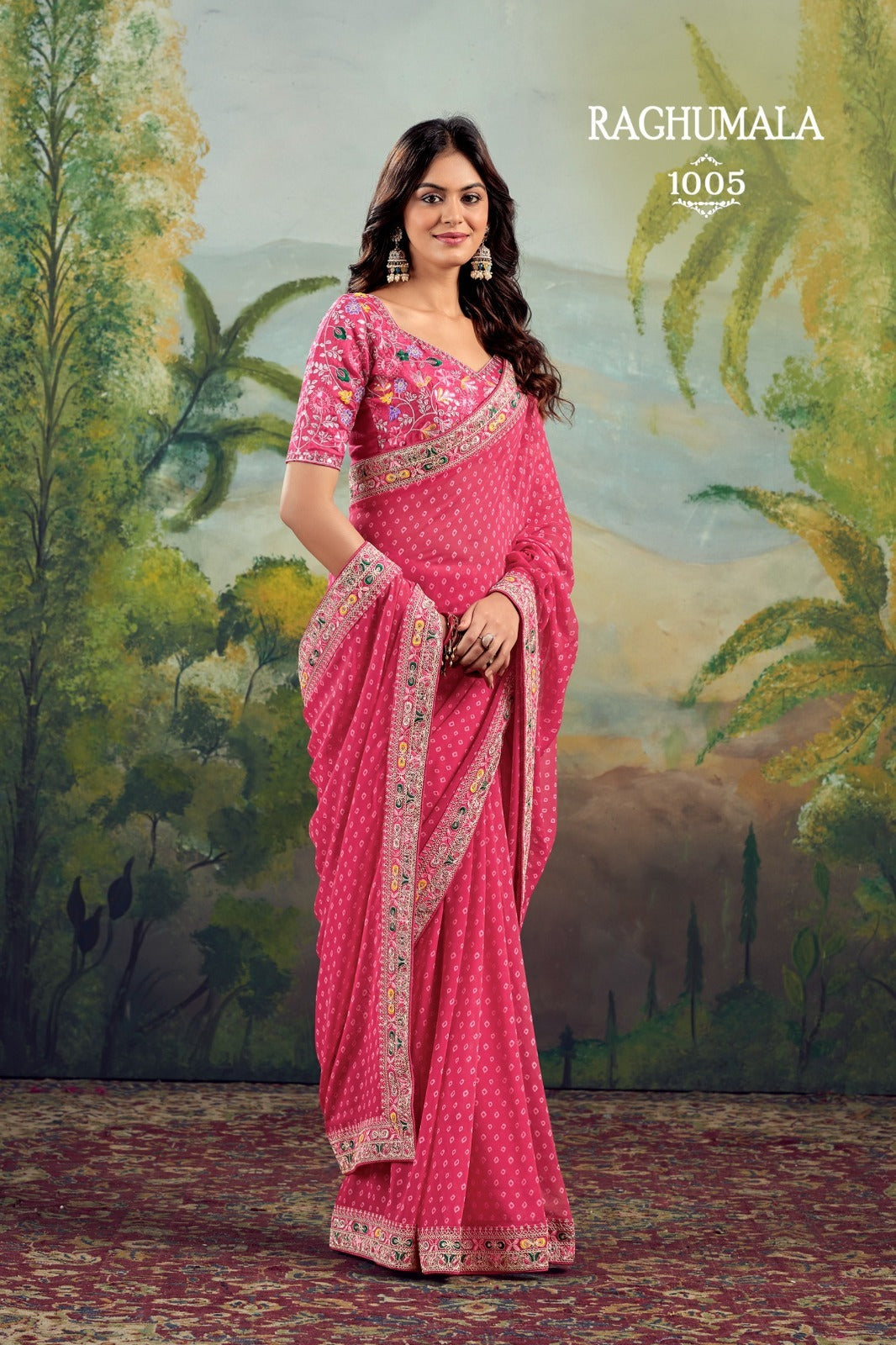 Raghumala 10 PCS Set – Heavy Georgette with Fancy Lace & Embroidered Blouse -M.R.Saree Emporium