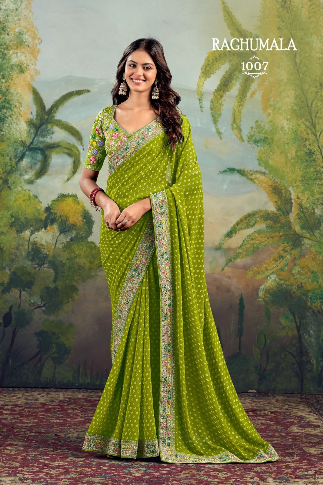 Raghumala 10 PCS Set – Heavy Georgette with Fancy Lace & Embroidered Blouse -M.R.Saree Emporium
