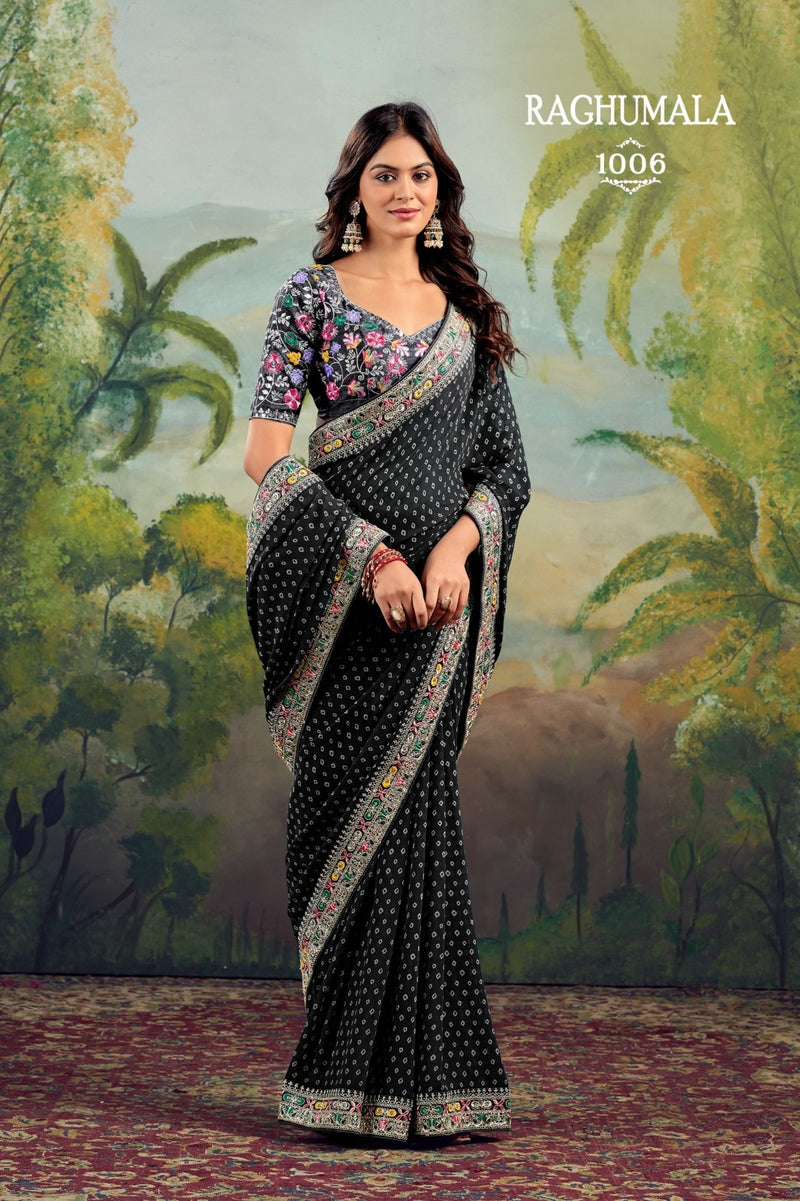 Raghumala 10 PCS Set – Heavy Georgette with Fancy Lace & Embroidered Blouse -M.R.Saree Emporium