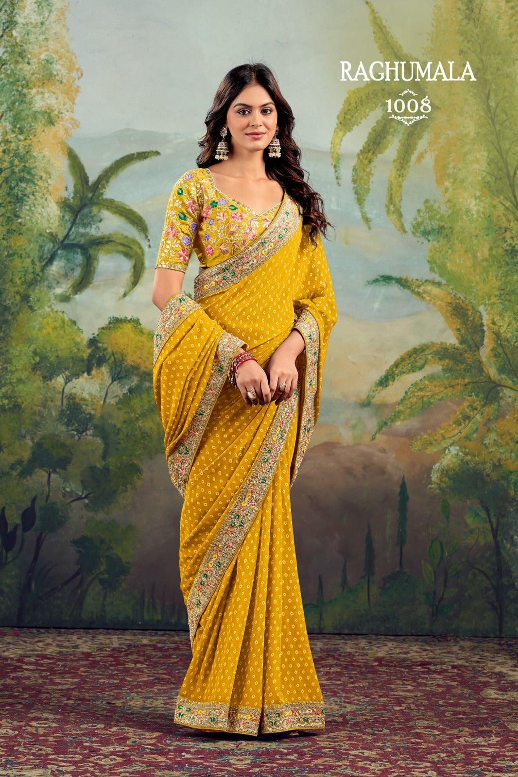 Raghumala 10 PCS Set – Heavy Georgette with Fancy Lace & Embroidered Blouse -M.R.Saree Emporium