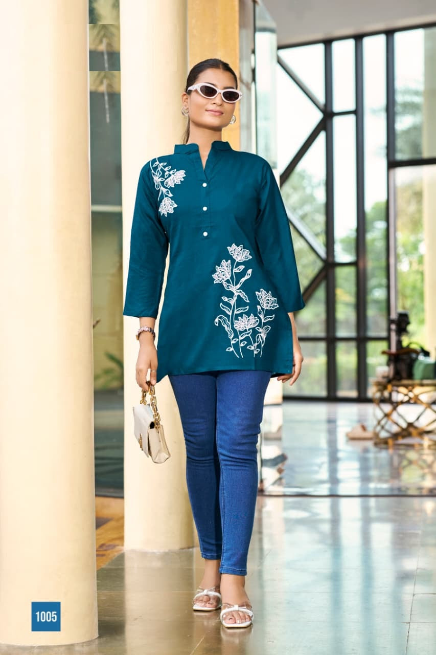 Blossom – Fancy Short Tops with Embroidery Work | M.R. Saree Emporium