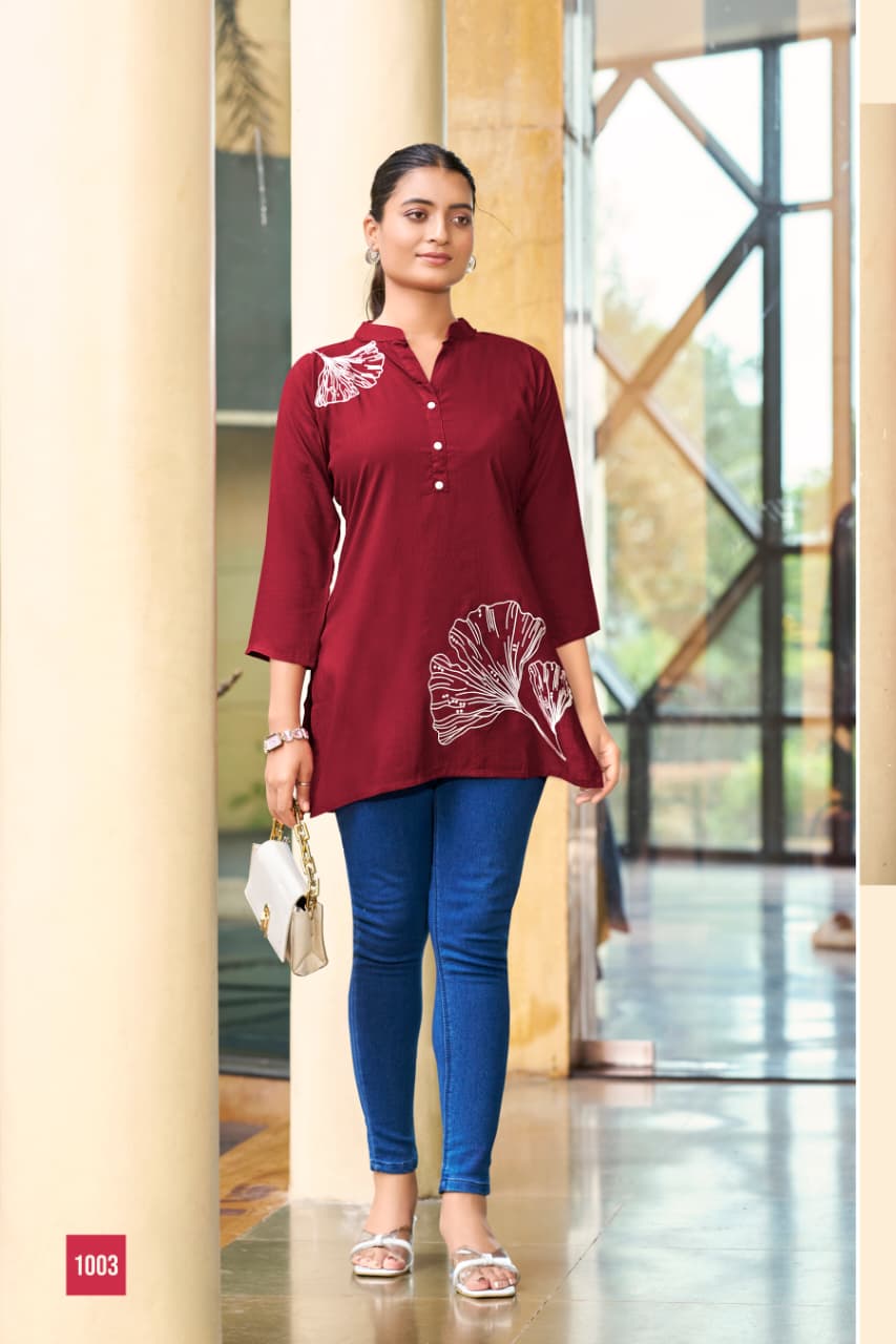 Blossom – Fancy Short Tops with Embroidery Work | M.R. Saree Emporium