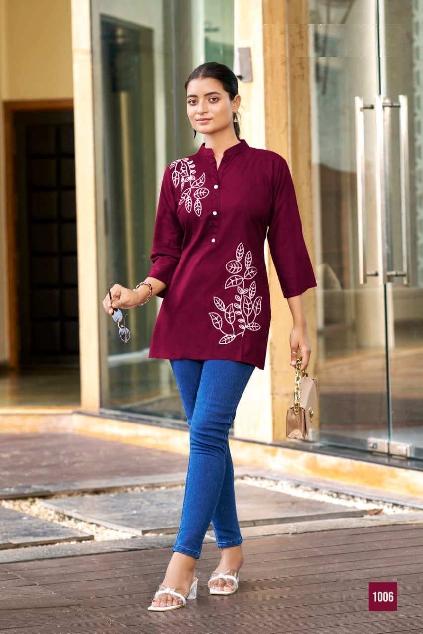 Blossom – Fancy Short Tops with Embroidery Work | M.R. Saree Emporium