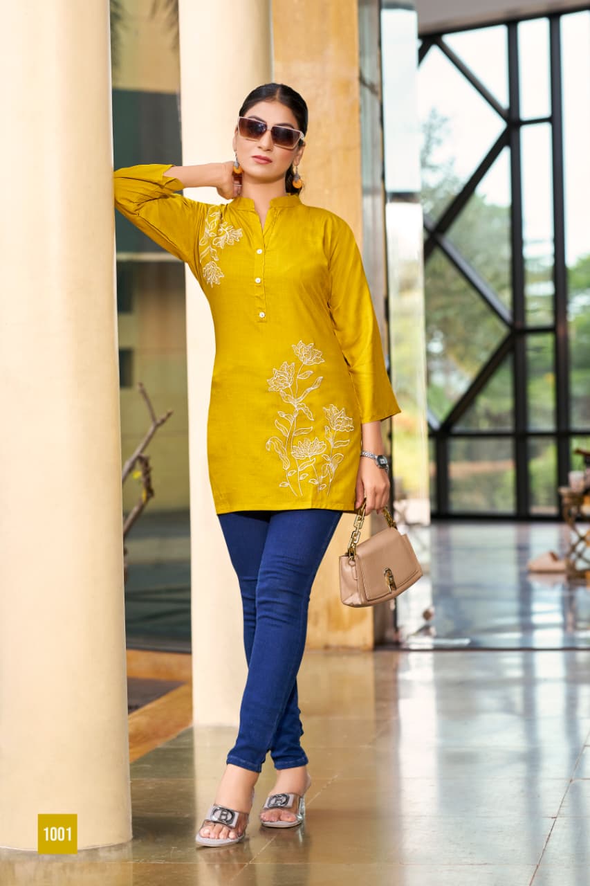 Blossom – Fancy Short Tops with Embroidery Work | M.R. Saree Emporium