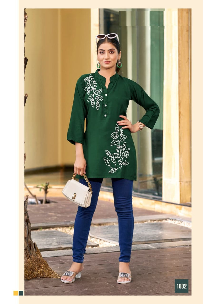 Blossom – Fancy Short Tops with Embroidery Work | M.R. Saree Emporium