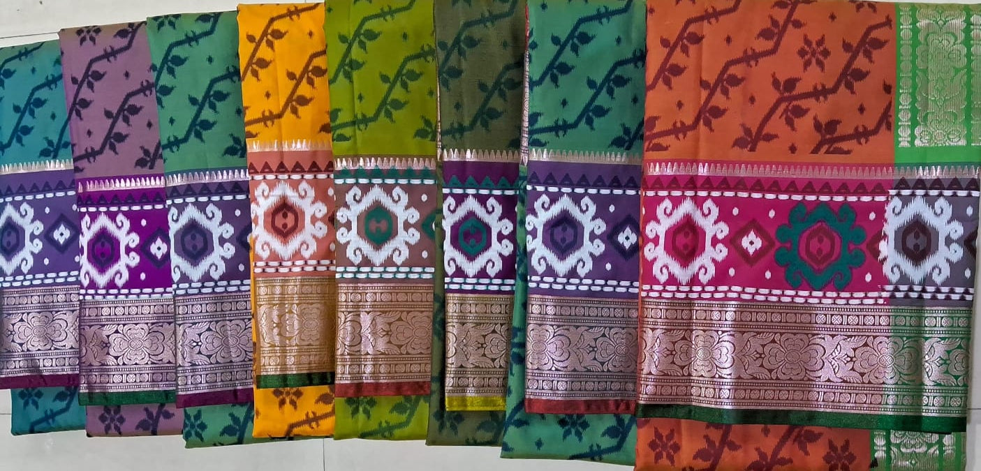 Mulberry Silk Saree – Ikat Inspired Design with Zari Border M.R. Saree Emporium