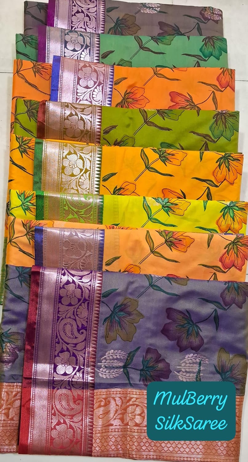 Mulberry Silk Saree – Ikat Inspired Design with Zari Border M.R. Saree Emporium