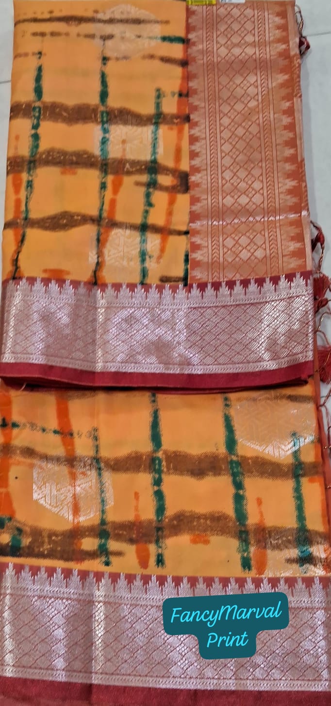 Mulberry Silk Saree – Ikat Inspired Design with Zari Border M.R. Saree Emporium