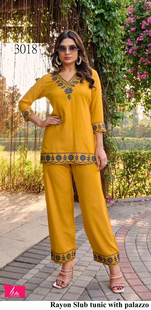 Rayon Slub Embroidered Tunic with Palazzo – M.R. Saree Emporium