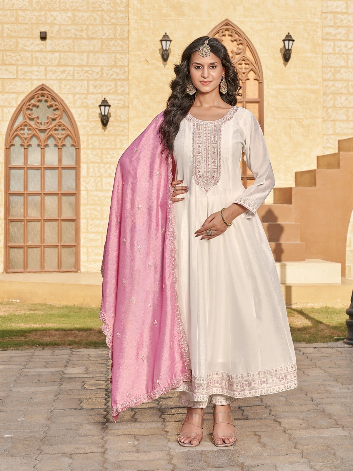 Vanila – Stylish 3 PCS Dress Set in Vichitra Silk | M.R. Saree Emporium