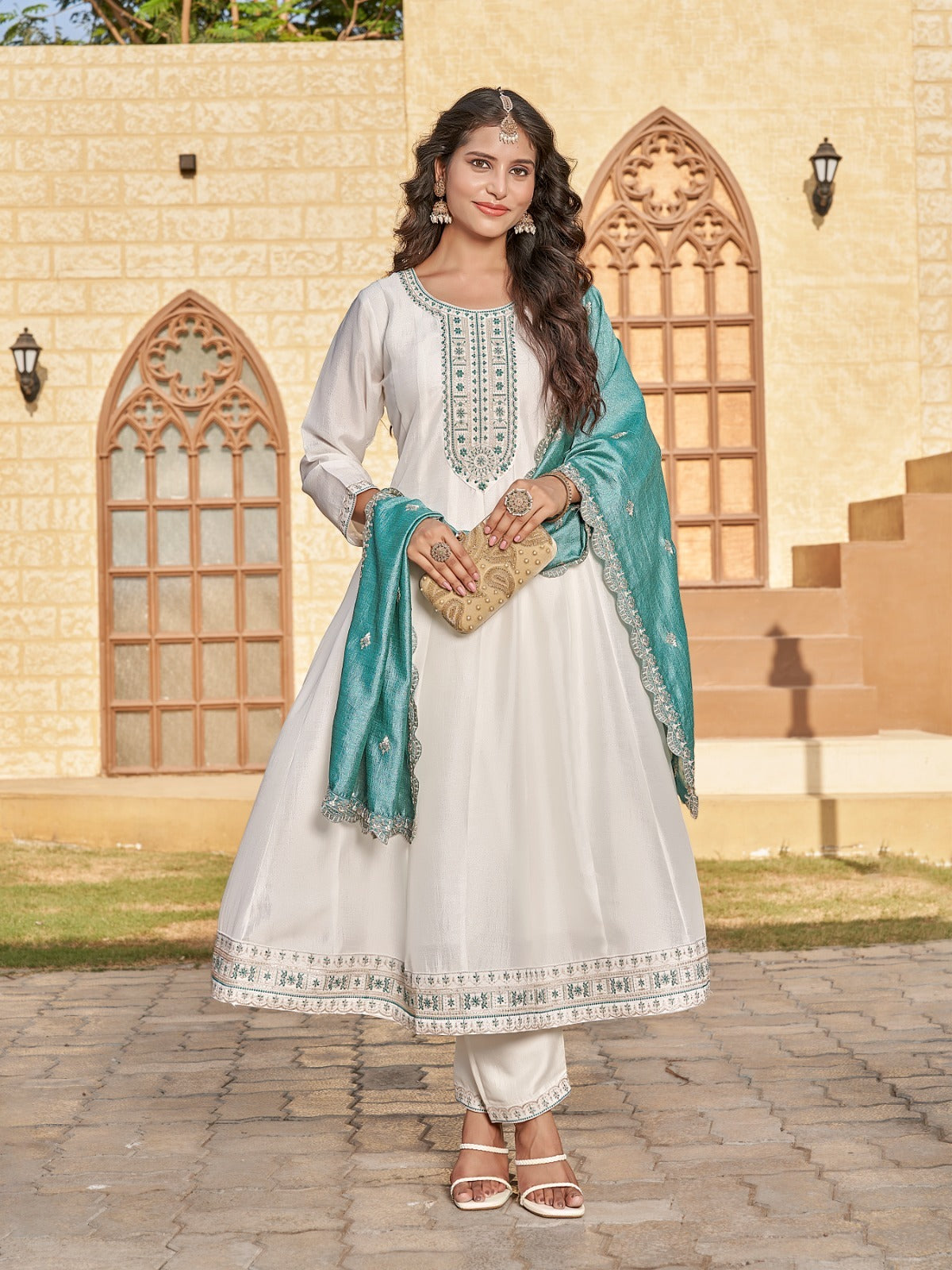 Vanila – Stylish 3 PCS Dress Set in Vichitra Silk | M.R. Saree Emporium