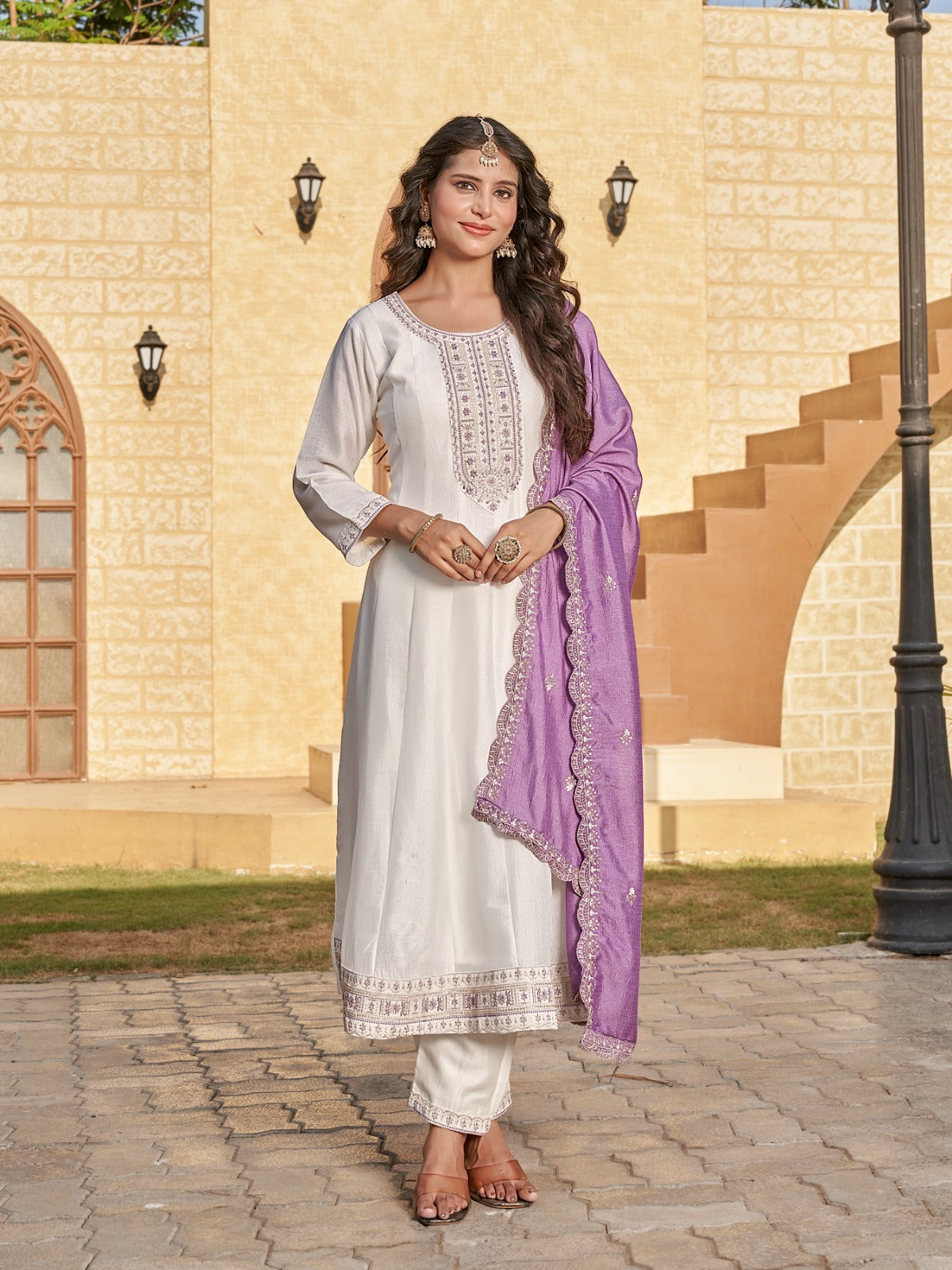 Vanila – Stylish 3 PCS Dress Set in Vichitra Silk | M.R. Saree Emporium