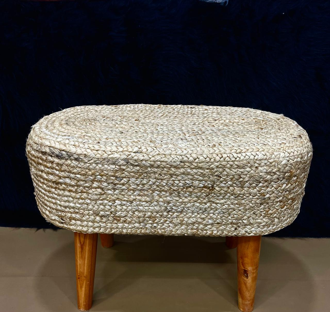 Handcrafted Wooden Stool with Woven Fabric Seat  M.R. Saree Emporium
