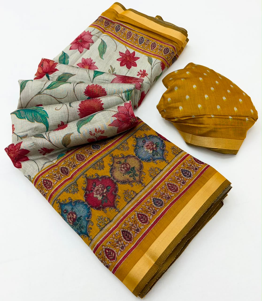 Kazari Series Mul Cotton Printed Saree with Zari Pallu