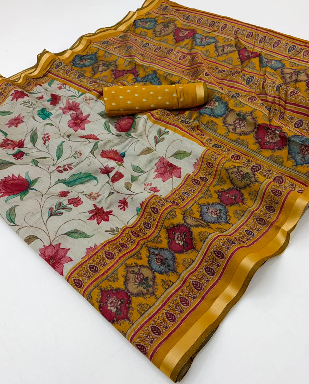 Kazari Series Mul Cotton Printed Saree with Zari Pallu