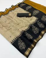 Soft Mul Cotton Printed Saree with Zari Border- 6Pcs Set