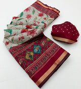 Kazari Series Mul Cotton Printed Saree with Zari Pallu
