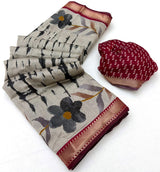 Kazari Series Mul Cotton Printed Saree with Zari Border 6 Pcs Set