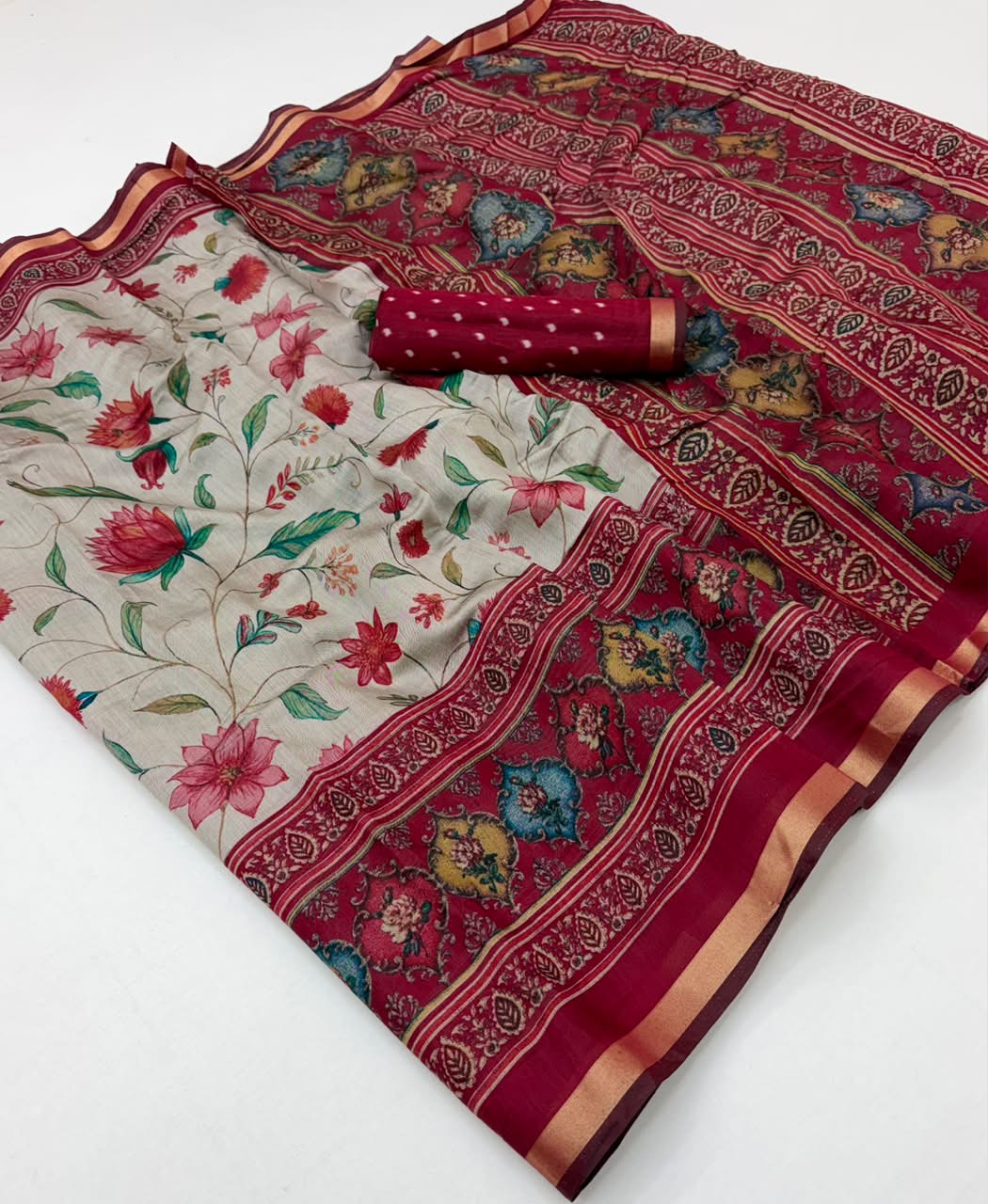 Kazari Series Mul Cotton Printed Saree with Zari Pallu