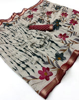 Kazari Series Mul Cotton Printed Saree with Zari Border 6 Pcs Set