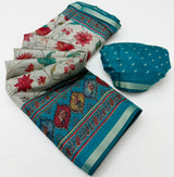 Kazari Series Mul Cotton Printed Saree with Zari Pallu