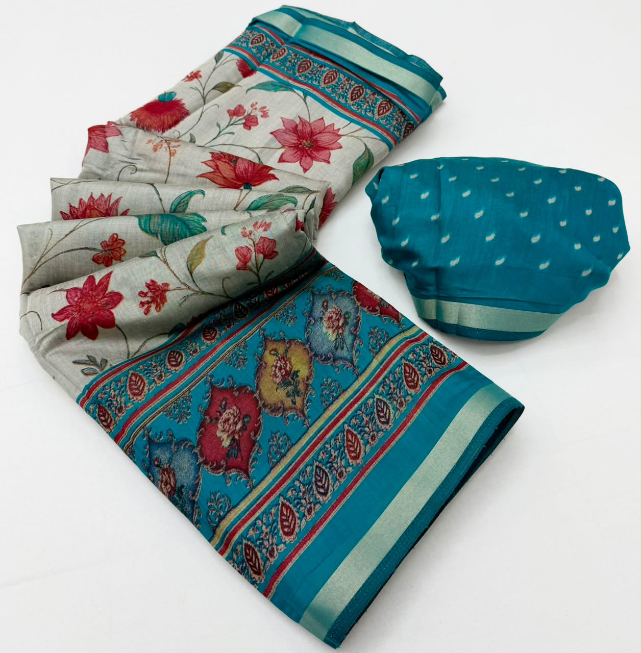 Kazari Series Mul Cotton Printed Saree with Zari Pallu
