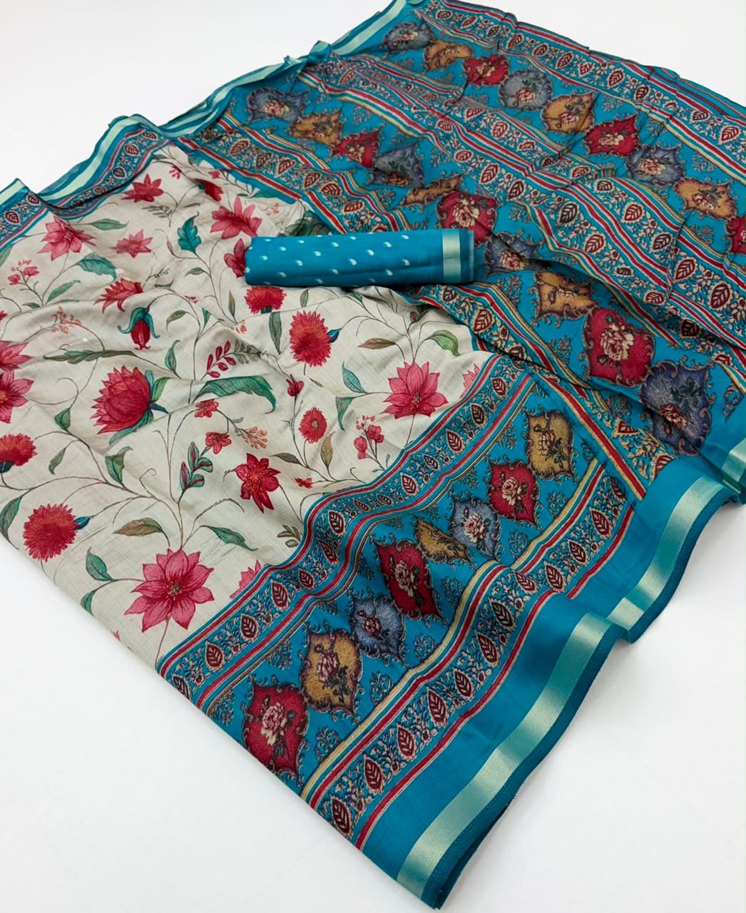 Kazari Series Mul Cotton Printed Saree with Zari Pallu