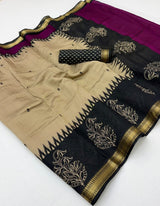 Soft Mul Cotton Printed Saree with Zari Border- 6Pcs Set