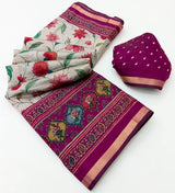 Kazari Series Mul Cotton Printed Saree with Zari Pallu