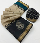 Soft Mul Cotton Printed Saree with Zari Border- 6Pcs Set