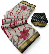 Kazari Series Mul Cotton Printed Saree with Zari Border 6 Pcs Set